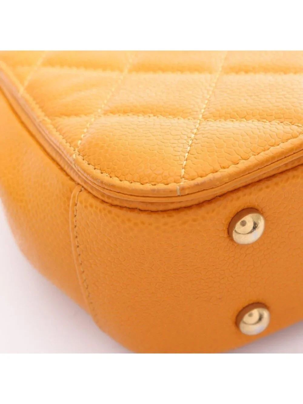 Chanel Shoulder Bag Quilted Top Handle 2-Way Orange Caviar Leather Chain